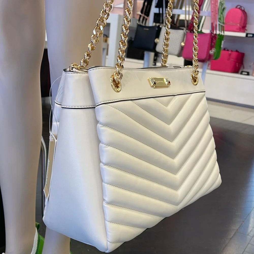 Michael Kors Whitney Medium Quilted Tote Shoulder Bag  Light Cream  NWT